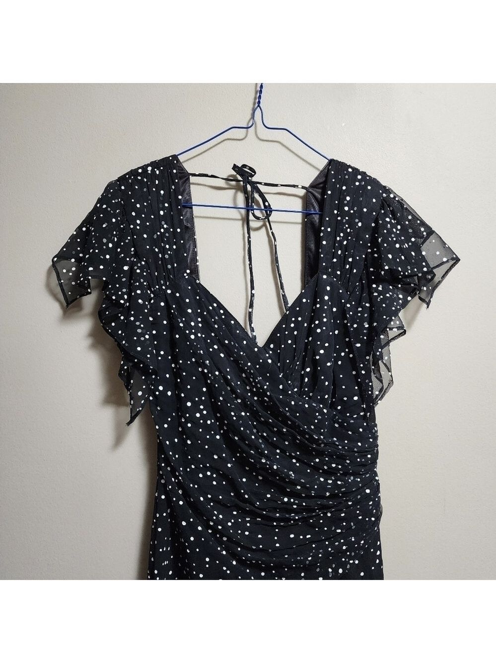 Vintage New Leaf Vneck polka dots draped midi dress size 6 - Picture 2 of 8